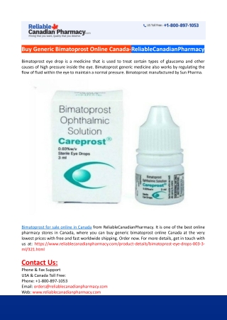 Buy Generic Bimatoprost Online Canada