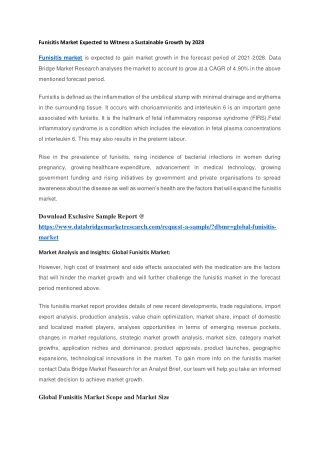 Funisitis Market Expected to Witness a Sustainable Growth by 2028
