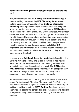BIM.net-how can outsourcing MEPF drafting services be profitable to you?