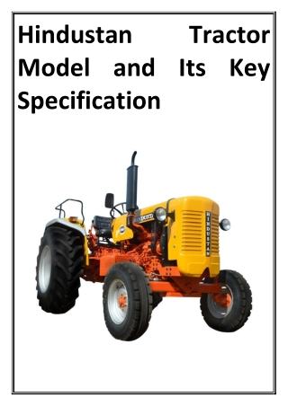 Hindustan Tractor Model and Its Key Specification