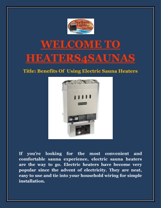 Benefits Of  Using Electric Sauna Heaters