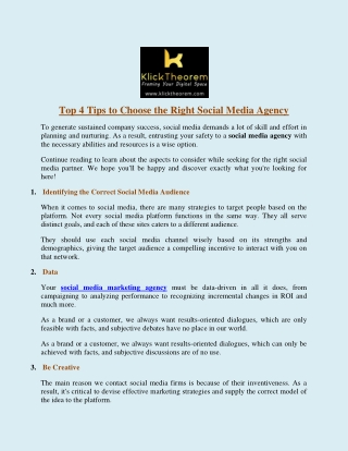 Top 4 Tips To Choose The Right Social Media Agency