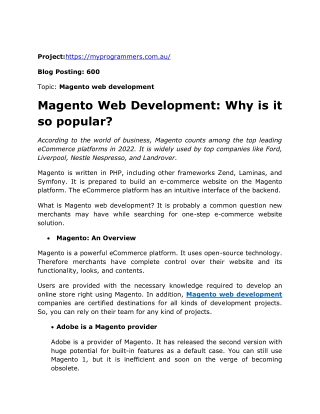 Magento Web Development: Why is it so popular?