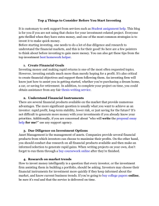 Top 4 Things to Consider Before You Start Investing