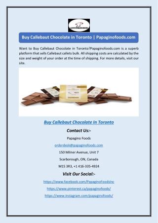 Buy Callebaut Chocolate in Toronto | Papaginofoods.com
