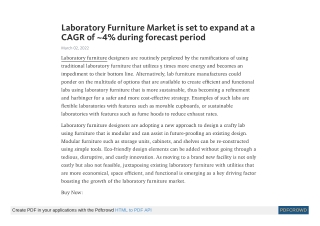 Laboratory Furniture Market to Reach a Valuation of ~US$ 1.2 Bn by 2027