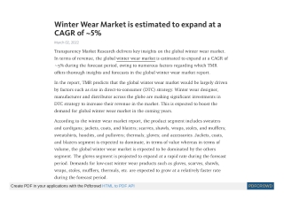 Winter Wear Market to Reach a Valuation of ~US$ 282.3 Mn by 2027