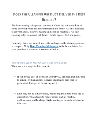 Does The Cleaning Air Duct Deliver the Best Results? | Nifty Duct Cleaning