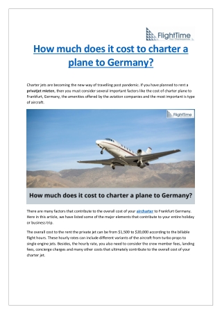 How much does it cost to charter a plane to Germany