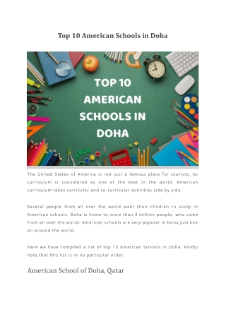 Top 10 American Schools in Doha