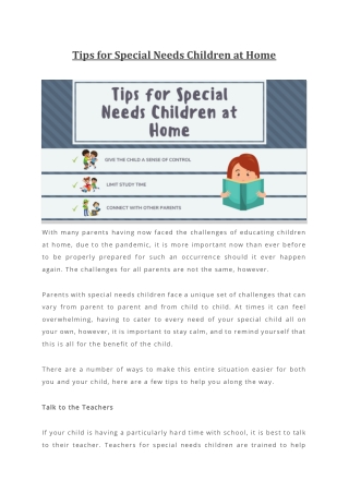 Tips for Special Needs Children at Home