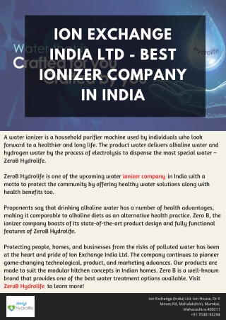 Ion Exchange India Ltd - Best Ionizer Company in India