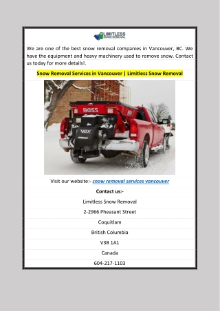 Snow Removal Services in Vancouver  Limitless Snow Removal