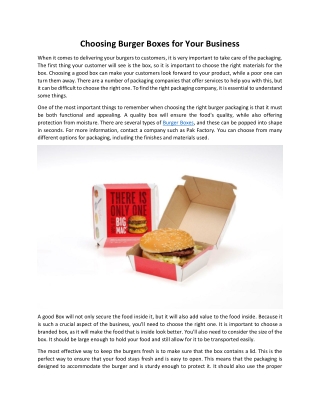 Choosing Burger Boxes for Your Business