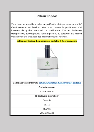 collier purificateur d'air personnel portable  Clearinnov.com