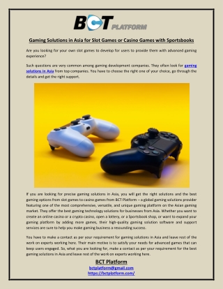 Gaming Solutions in Asia for Slot Games or Casino Games with Sportsbooks