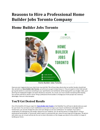 Professional Home Builder Jobs Toronto Company is Better for You