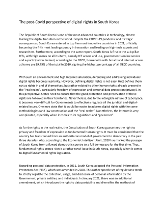 The post-Covid perspective of digital rights in South Korea