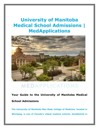 University of Manitoba Medical School Admissions - MedApplications