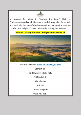 Villas In Tuscany For Rent  Bridgewatertravel.co.uk