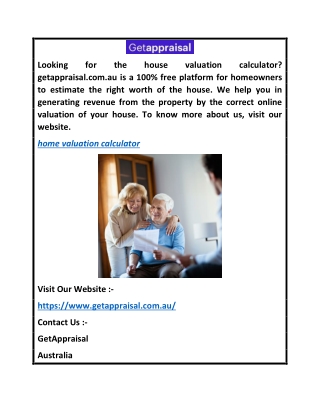 Home Valuation Calculator  Getappraisal.com.au