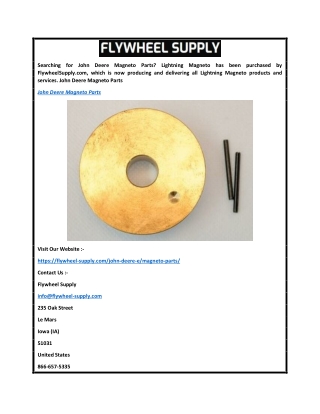 John Deere Magneto Parts  Flywheel-supply.com