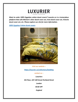 100% Egyptian Cotton Duvet Covers  Luxurier.co