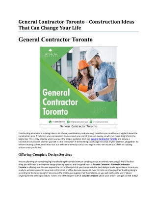 General Contractor Toronto - Our Professionals Can Complete Every Detail