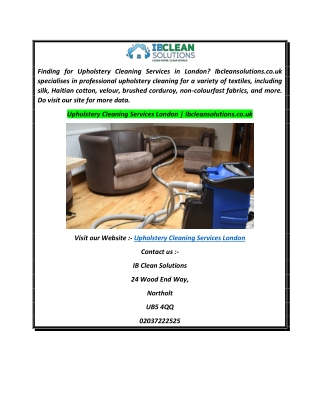 Upholstery Cleaning Services London  Ibcleansolutions.co.uk