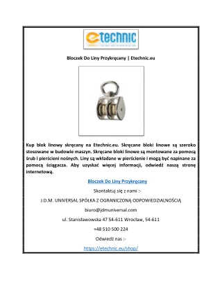 Bloczek Do Liny Przykręcany | Etechnic.eu