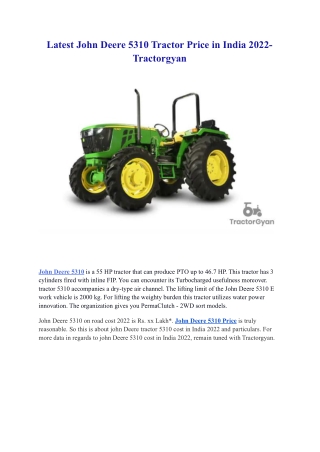 Latest John Deere 5310 Tractor Price in India 2022- Tractorgyan