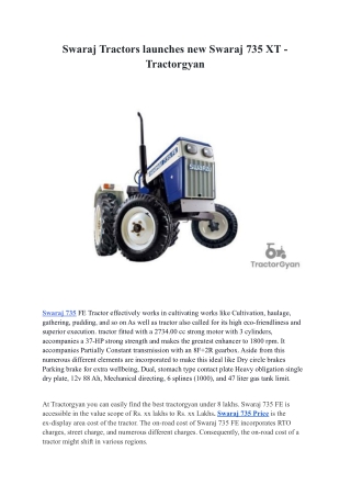 Swaraj Tractors launches new Swaraj 735 XT - Tractorgyan