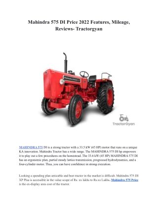 Mahindra 575 DI Price 2022 Features, Mileage, Reviews- Tractorgyan
