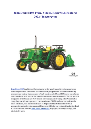 John Deere 5105 Price, Videos, Reviews & Features 2022- Tractorgyan