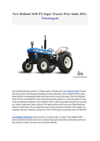 New Holland 3630 TX Super Tractor Price India 2022- Tractorgyan