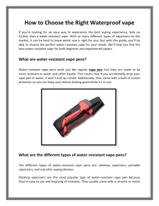 How to Choose the Right Waterproof vape