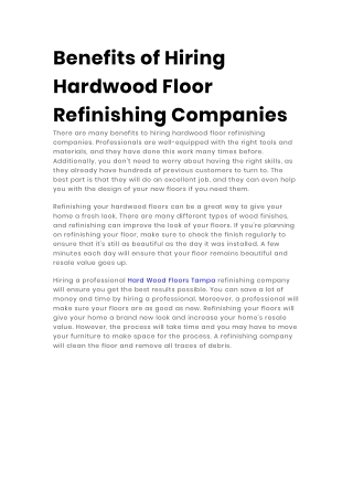 Benefits of Hiring Hardwood Floor Refinishing Companies