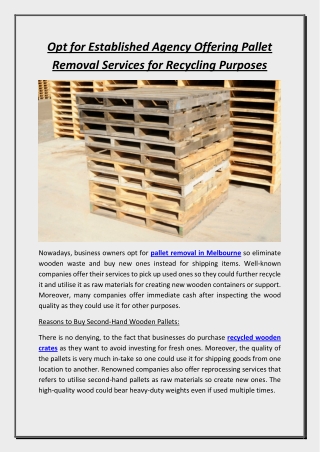 Opt for Established Agency Offering Pallet Removal Services for Recycling Purposes