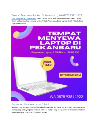 Tempat Menyewa Laptop Di Pekanbaru, WA 0878 9381 1922