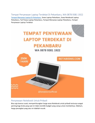 Tempat Penyewaan Laptop Terdekat Di Pekanbaru, WA 0878 9381 1922