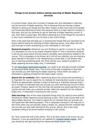 Things to be known before opting learning of blade repairing services