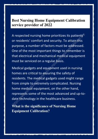 Best Nursing Home Equipment Calibration service provider of 2022