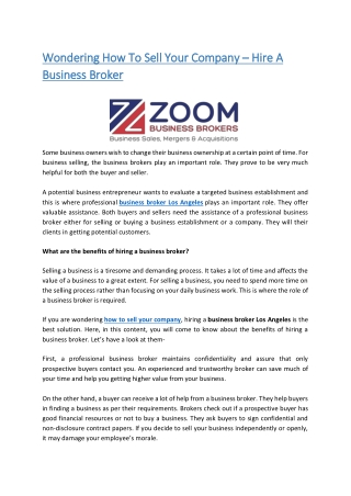 Wondering How To Sell Your Company – Hire A Business Broker