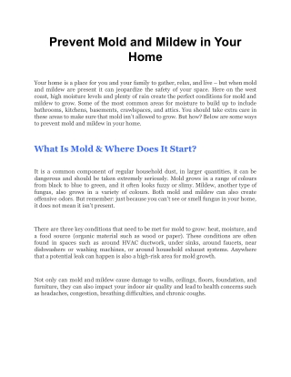 Prevent Mold and Mildew in Your Home