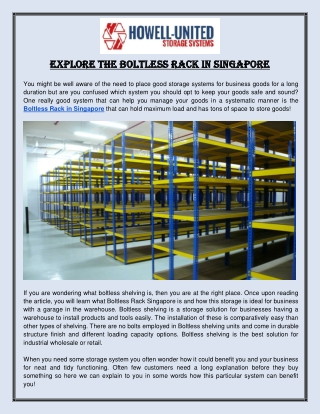 Boltless Rack in Singapore - Howell United