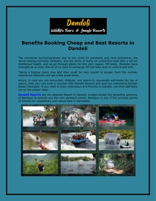 Benefits Booking Cheap and Best Resorts in Dandeli