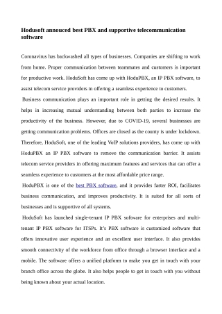 Hodusoft annouced best PBX and supportive telecommunication software