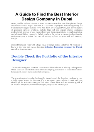 A Guide to Find the Best Interior Design Company in Dubai