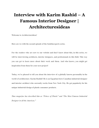 Interview with Karim Rashid – A Famous Interior Designer | Architecturesideas