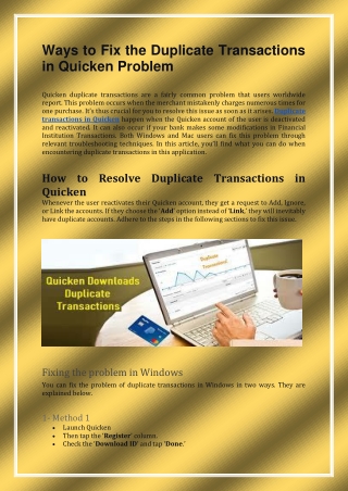 Ways to Fix the Duplicate Transactions in Quicken Problem